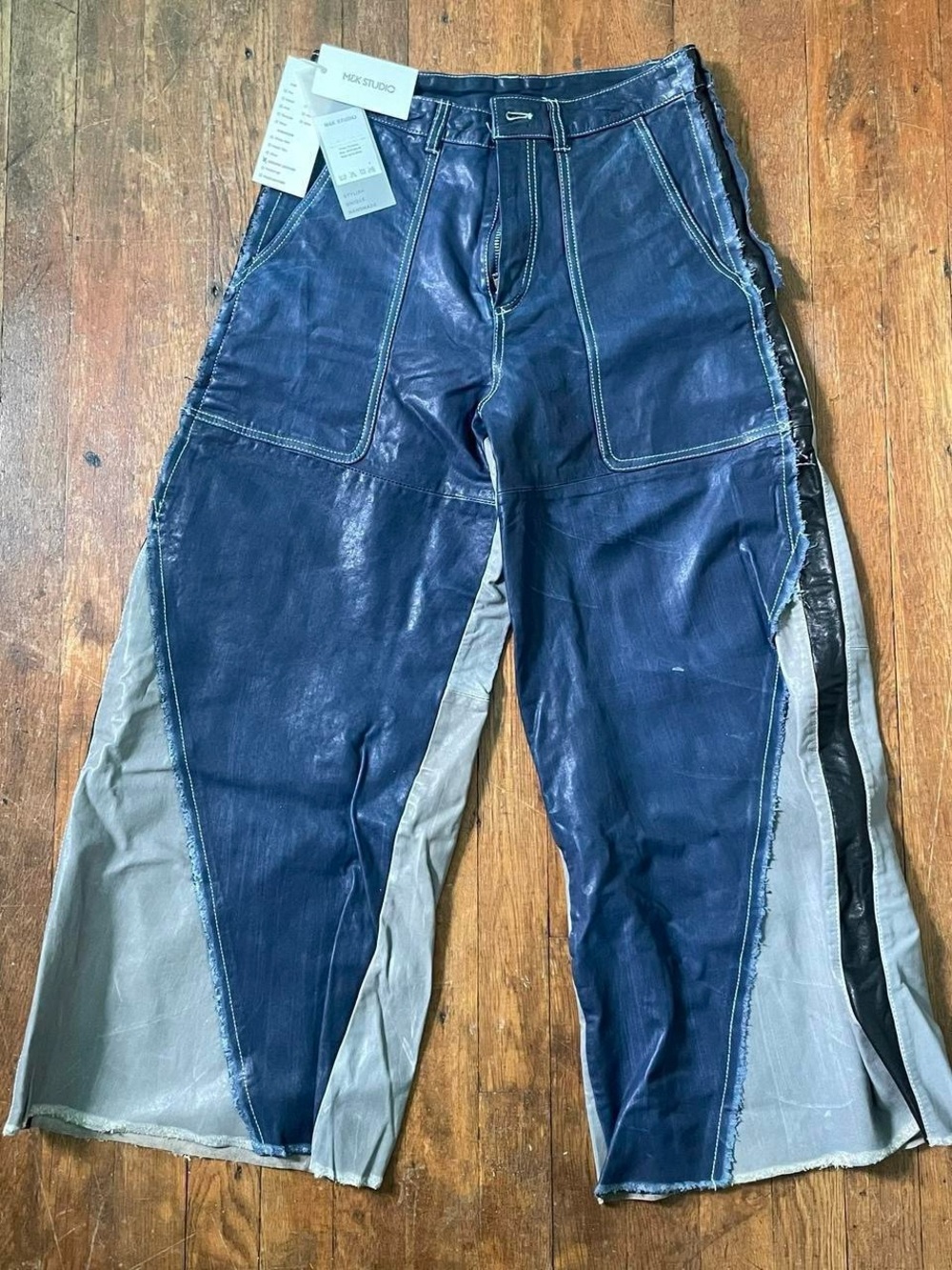 Genuine Lambskin Leather Wide Leg Retro Pants - Black